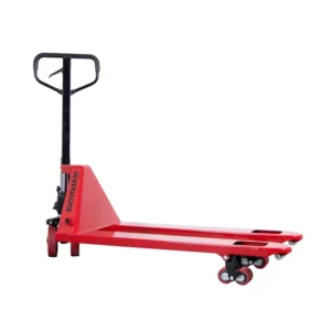 röd gaffelvagn PU med svarta detaljer och röda hjul produktbild