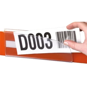 etiketthållare vid röd balk.