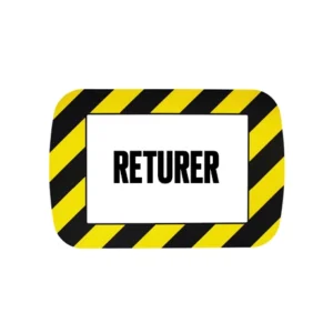 dokumentficka med gul svart ram med text "returer".