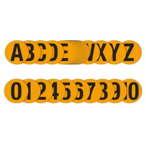 golvmärkning gula siffror svart text.